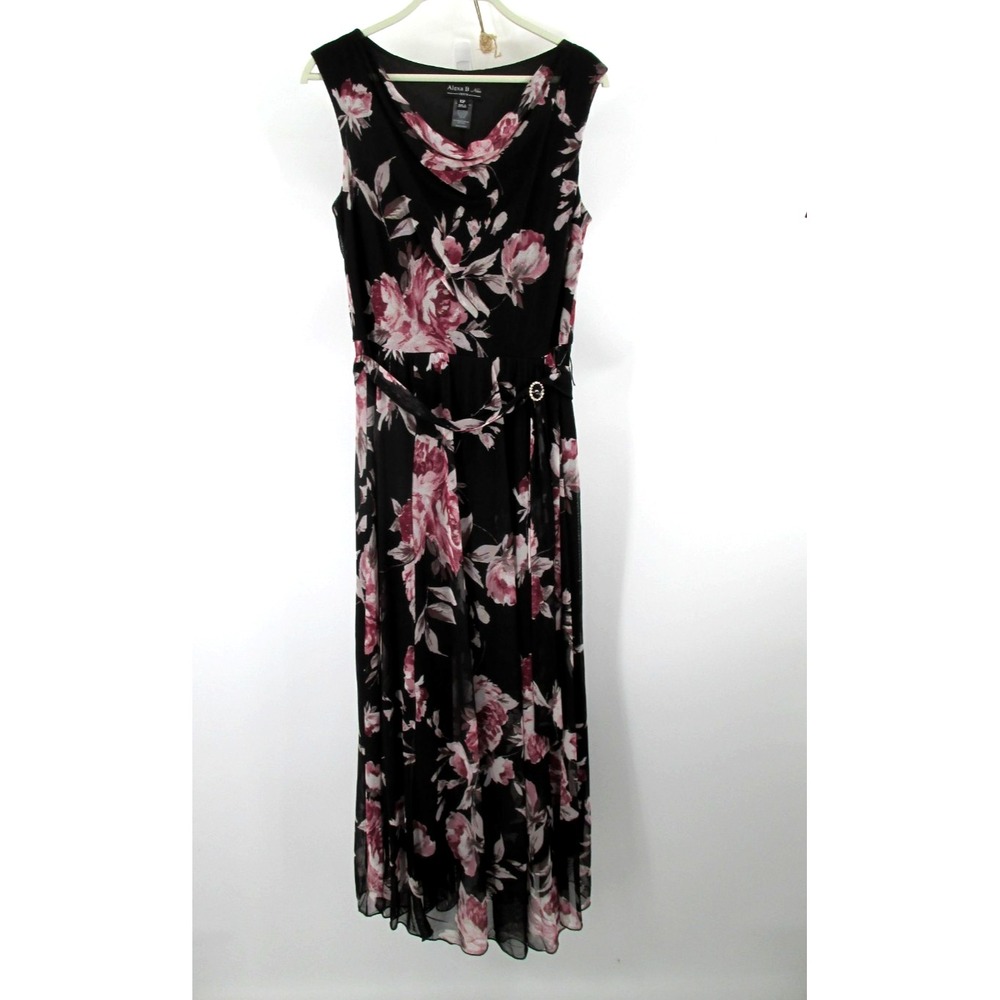 ALEXA B NITES Maxi Dress Women 10P Petites Black Floral Boho Cottage Core Flowy